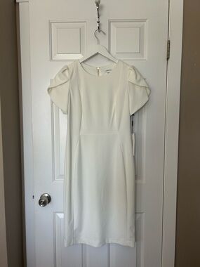 Calvin Klein Ivory Puff-Sleeve Midi Dress